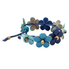 AeraVida Floral Garland Multicolor Genuine Leather Adjustable Wrist Pull Bracelet-7