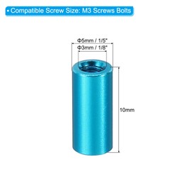 PATIKIL 12pcs M3 Aluminum Spacers,M3 Metal Spacer Aluminum 3mm ID x 5mm OD x 10mm L Threaded Spacer Screw Standoff Round for RC Car Drones Motherboard,Blue