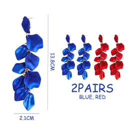 NXPWRC 2 Pairs of Petal Earrings, Fashionable Retro Earrings, Long Pendant Earrings, Elegant Women's Earrings, Clothing Accessories (Red, Blue)