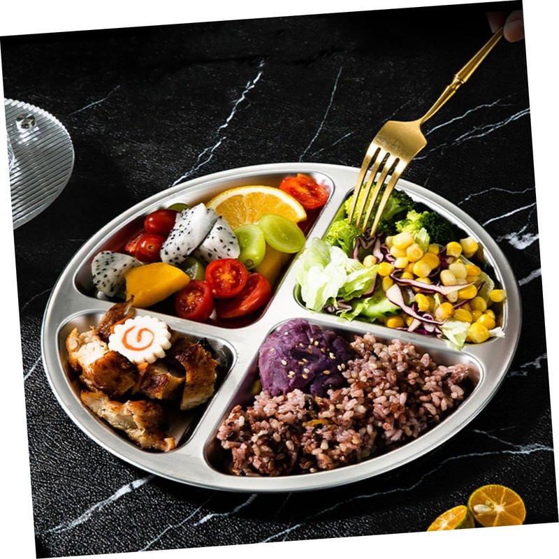 Ciieeo Stainless Steel Divided Plate Portion Control Plate for Adults
