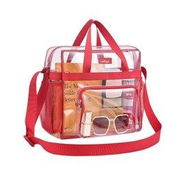 MAY TREE Clear Bag for Stadium Events 12×6×12 Clear Tote Lunch Bag with Reinforced Straps for Work, Sporting Events and Gym, Red