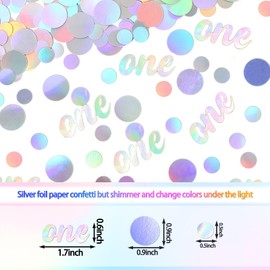 Vofrise One Birthday Confetti Iridescent Baby First Birthday Decorations Circle Table Scatter Baby Shower The First Year Anniversary Party Table Decor Supplies 300PC