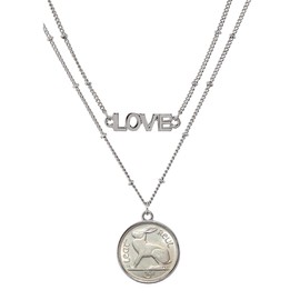 American Coin Treasures Irish Three Pence Rabbit Coin Double Strand Love Necklace