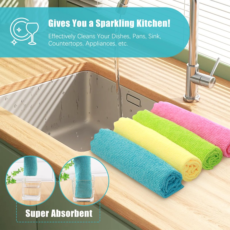 MOONQUEEN 12 Pack Microfiber Cleaning Cloth - Reusable Cleaning Rag,