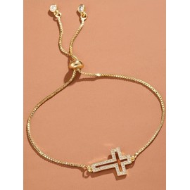 Rhinestone Cross Charm Bracelet, Fashionable Matching Bracelet Jewelry for Women & Men for Party, Daily Clothing Decor, Girlfriend Gifts:_Silver_one size fits all