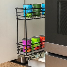 Household Essentials Narrow Sliding Cabinet Organizer, Two Tier Organizer, Matte Black, Great for Slim Cabinets in Kitchen, Bathroom and More, 5"