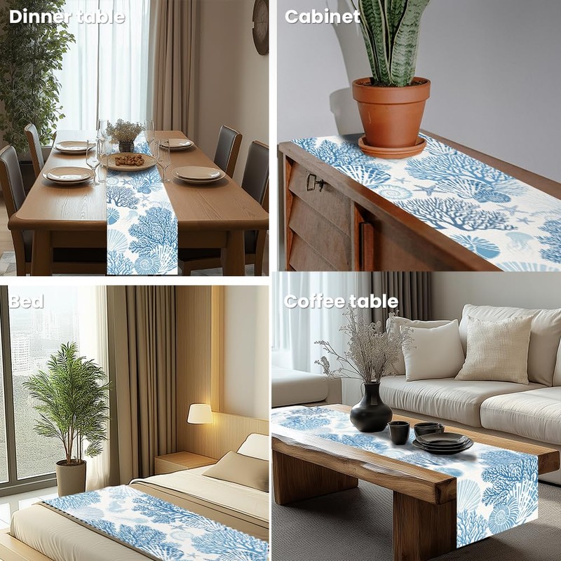 ANATTASOUL Table Runner, Corals and Shells Table Runners, Spring Terylene