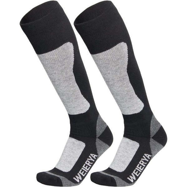 WEIERYA Skiing, Snowboarding Socks, 20% Merino Wool&High Content of Elastic Suitable for Winter Outdoor Sports, Over the Calf, Unisex, 2 Pack Light Grey X-Large