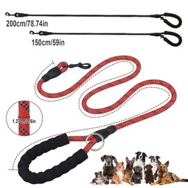 Rope Dog Lead with Soft Padded Handle 150 cm Highly Reflective Dog Leash for Small Medium Large Dogs Indoor & Outdoor Use (Red)