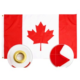 Premium Canada Flag, 90x180cm, Canadian Flag of 210D Heavy Duty Polyester, Embroidered Maple Leaf, Brass Grommets (Pre-3x6 Ft)