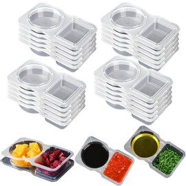20PCS Reusable Compartment Snack Containers with Lids – Leakproof Portion Cups for Sauces, Dips, Condiments, Snacks, Condiment Salad, 2 Compartment Portable Containers for Kids and Adults (20)