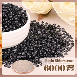 6000PCS 4mm Resin Rhinestones Bulk for Crafting (Black), Flatback Bedazzling Crystals for Crafts DIY Nail Decoration, Gems Charms for Tumbler Shoes Clothing Fabric with Pickup Pen and Tweezers