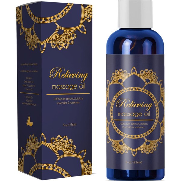 Relaxing Massage Oil for Skin Care - Moisturizing Body Oil for Men and Women with Natural Rosemary and Lavender Essential Oils - Highly Absorbent Aromatherapy Massage Oil for Couples with Vitamin E