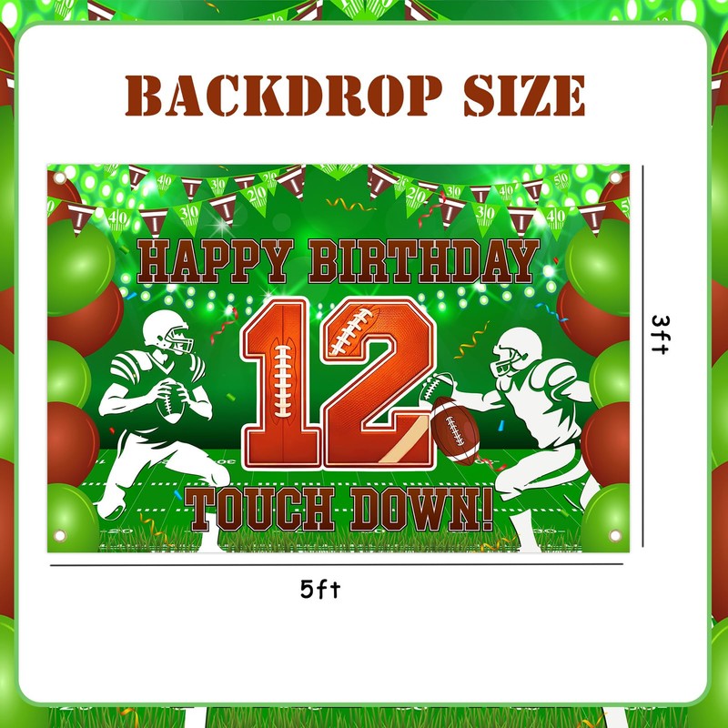 Football 12th Birthday Backdrop for Boys 12th Bday Party Supplies