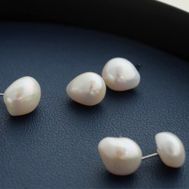 Richight Sterling Silver, Approx. 0.2 - 0.5 inches (6 - 12 mm), Freshwater Baroque Pearl Stud Earrings, Simple, Women's, 925, Cute, Pearl, Small Earrings, Silver, Pearl