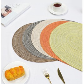 Set of 6 Placemats, Oval Braided Placemats, Cotton, Washable, Heat-Resistant Place Mats for Wedding, Kitchen, Dinner (D, 50 x 35 cm)