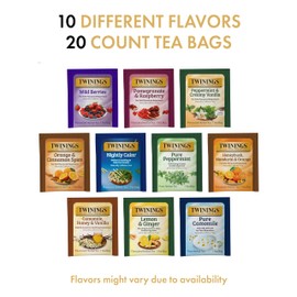 Twinings Herbal Caffeine-Free Tea Bags Sampler, Assortment Variety Pack (20 Count) 10 Different Flavors for Tea Lovers: Her, Him, Women, Men, Couples, Family, Friends, Coworkers