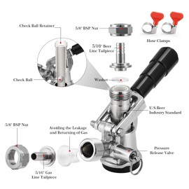 Keg Coupler 304 Stainless Steel Probe Sankey Keg Coupler D System Keg Tap for Kegerator 5/16 Barbs G5/8 Nuts US Sanke D Beer Coupler Beer Keg Coupler D Coupler Keg Tap for Beer