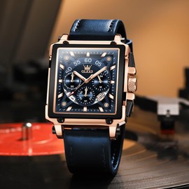 OLEVS Watches for Men UK Square Quartz Chronograph Leather Fashion Dress Watch Date Waterproof Luminous Casual Business Wrist Watches