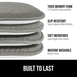 Gorilla Grip Memory Foam Chair Cushions, Comfortable Pads for Dining Room, Kitchen Table, Office Chairs, Stay in Place Backing, Comfortable Microfiber Seat Pad Cushion, Set of 2, 16x16, Gray