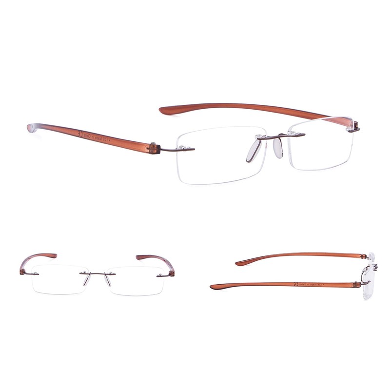 Gr8Sight 7-Pack Rimless Reading Glasses with Small Lenes (BrownArm,+1.00)