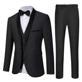 LiveZou Formal Tuxedo for Men 3 Pieces Mens Black Suit High-end Banquet Blazer Vest Pants Set Stage Prom Suits Size XS