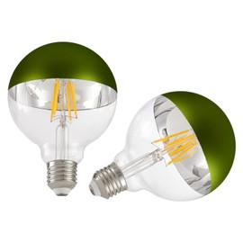 KarlunKoy Large Half Chrome Light Bulb,Dimmable 8W (80W Eqv.),Anti Glare LED Edison Bulbs, Pale Green Dipped Decorative Bulb,G95/G30 Globe Light Bulbs Warm White E26 for TV Room,Vanity,Pack of 2