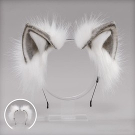 ILUFAM Handmade Fluffy Wolf Fox Cat Ears Headband Animal Anime Cosplay Party Headwear Fancy Dress Costume Hair Hoop (Grey)