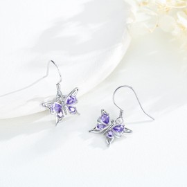 KINGWHYTE Butterfly Earrings For Women 925 Sterling Silver Purple Crystal Butterfly Jewelry Birthday Gift For Women Girls Mom Daughter