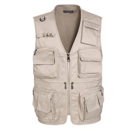 LISUHEPEAL Men’s Fishing Vest Summer Outdoor Work Safari Travel Photo Vest with Multi Pockets (818-Khaki, L)