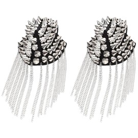 TEHAUX Pair of Shoulder Epaulet, Metal Tassel Chain Shoulder Epaulets, Silver Shoulder-Boards Badge with Pins for Men and Women
