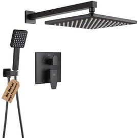 Black Shower Faucet Set Rianfall 10 Inch Shower Head and Handle Set Bathroom Rain Shower System Wall Mounted Shower Fixture Shower Valve and Trim Kit, Matte Black