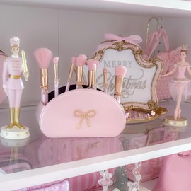 Luxape Makeup Brush Set 8 Pcs with 1 storage bag Premium Synthetic Foundation Powder Concealers Eyeshadow Blush Makeup Brushes Make up Brushes Kit (Bow Pink)