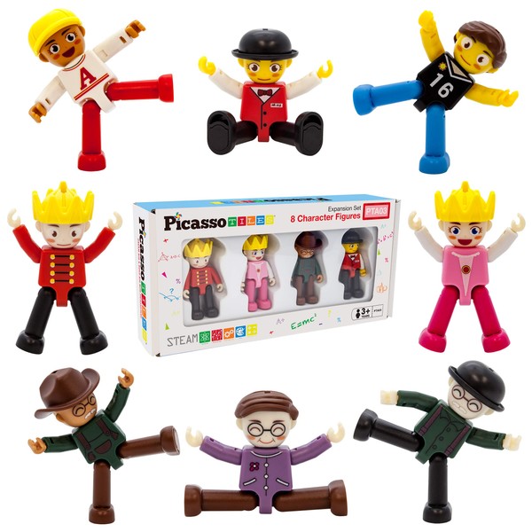 PicassoTiles Magnetic Figures 8 Piece Character Action Figure Toddler Toy Set Magnet Expansion Variety Pack Play People Add-ons STEM Learning Kit Pretend Playset for Construction Building Block PTA03