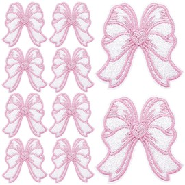 10Pcs Bow Iron on Patches Pink Bowknot Embroidered Appliques Cute Ribbon Bow Sewing Patches Decorative Embroidery for DIY Clothing Backpack Hat Bag Repair Decor