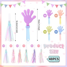 Lenwen 48 Pieces Party Noise Makers 24 Pcs Hand Clapper Noisemakers 24 Pcs Glitter Metallic Fringed Tassel Party Horns for Birthday Sporting Events Adults Carnival Games Rewards Cheer Supplies