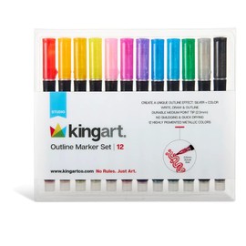 KINGART Studio Outline Marker, Set of 12, Metallic Unique Colors