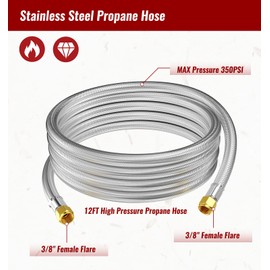 CALPOSE 3/8" Propane Hose, 12FT Propane Hose Extension with Female to Female Flare on Both Ends, Propane Line Extension Hose for Most Gas Grill, RV, Heater, Generator, and Fire Pit Table