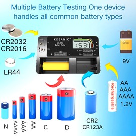 KKEANIC Battery Tester SL-049 - Professional Digital Battery Checker with LCD Display for Household AA, AAA, AAAA,C, D, 9V, Button Cells. Compact Design with Clear Power Level Indicator