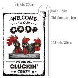 CREATCABIN Chicken Metal Tin Sign Welcome to Our Coop Funny Plate Plaques with Quotes Rooster Vintage Wall Hanging Art Decor for Farm Yard Farmhouse Home Living Room 12 x 8inch