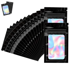 Black Holographic Packaging Bags 120 Pack Black Small Clear Plastic Bags, Poly Zip Lock, Mylar with Resealable Zip and Front Window, for Party Favours