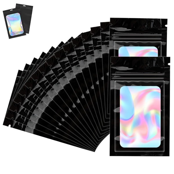 Black Holographic Packaging Bags 120 Pack Black Small Clear Plastic