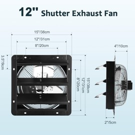 Xcity 12 inch Shutter Exhaust Fan, Wall Mounted Fan High Velocity 950 CFM, 1600 RPM, Auto Aluminum Attic Vent Fan, Low Noise for Garage,Warehouse, Greenhouse Ventilation Cooling