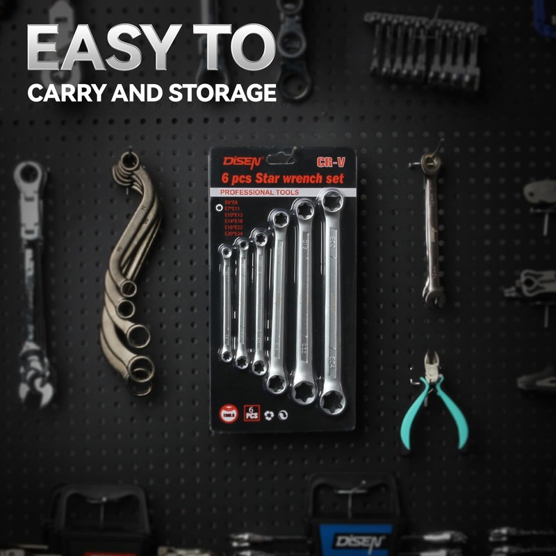 DISEN 6-Piece E-Torx Wrench Set, Double Box End Wrench Set,