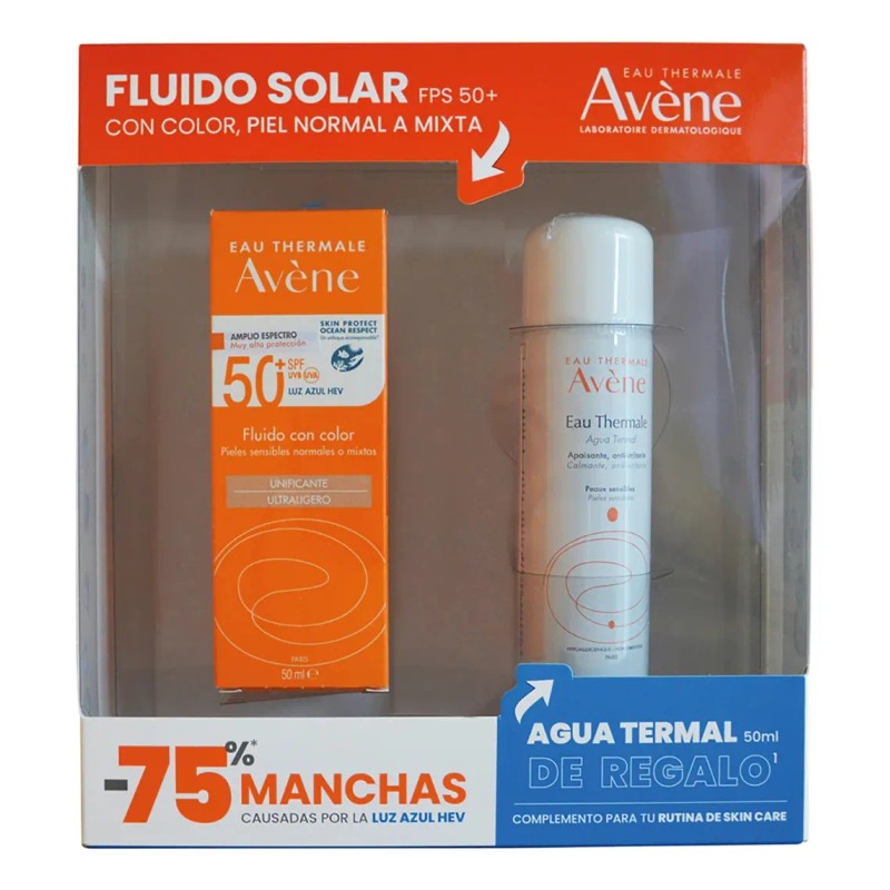 Kit Avene Fluido Solar Con Color 50ml Y Agua Termal