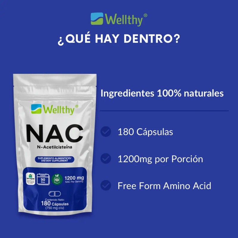 Nac Acetilcisteína 180 Cápsulas Wellthy Porciones