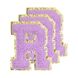 sourcing map Chenille Letters R Patches Large Size 80mm/3.15 Inch Iron-on Letters R Patches Golden Glitter Embroidered Patches for Clothing, Shoes, Hats, Backpacks Pack of 3(Purple)