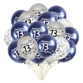13th Birthday Balloons, Pack of 21 Navy Blue Silver 13th Birthday Latex Confetti Balloons, Happy 13th Birthday Balloons for Girls Boys 13th Anniversary Decoration (13th