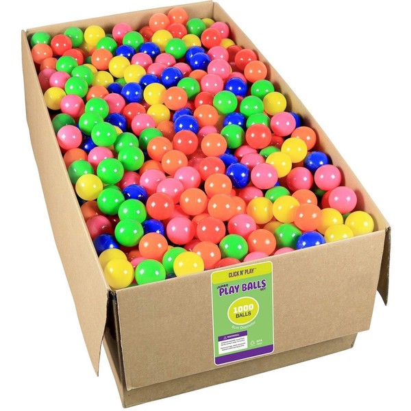 Click N' Play Pack of 1000 Phthalate Free BPA Free Crush Proof Plastic Ball, Pit Balls - 6 Bright Colors in Reusable and Durable Storage Mesh Bag with Zipper