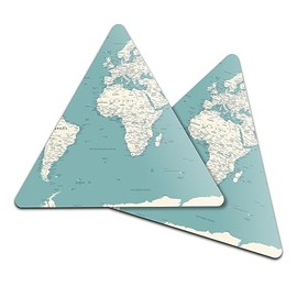 2 x Triangle Coasters - World Map Vintage Political Cork Backed MDF Glossy Tea Coffee Accessory #52519